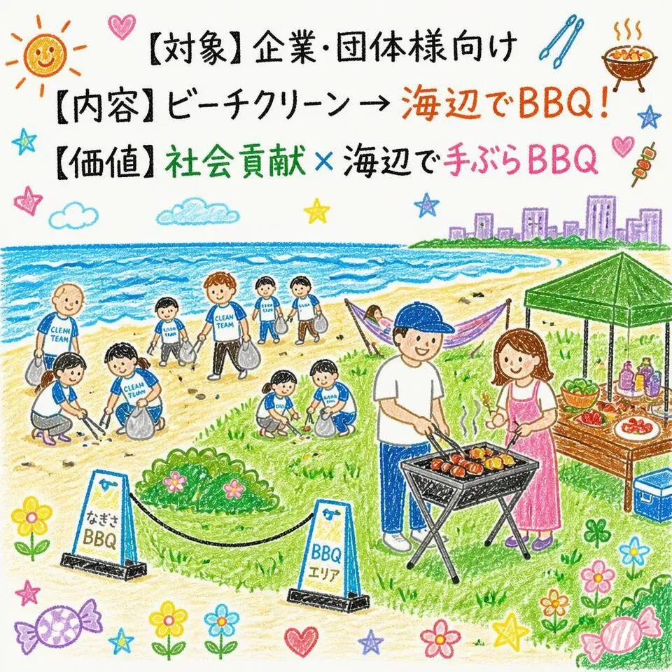 【企業・団体向け】ビーチクリーン&海辺で手ぶらBBQのご紹介
